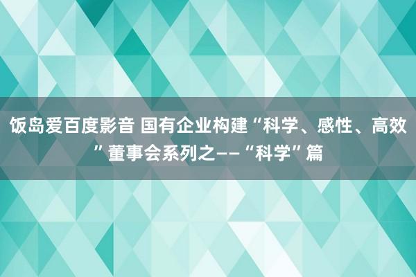 饭岛爱百度影音 国有企业构建“科学、感性、高效”董事会系列之——“科学”篇