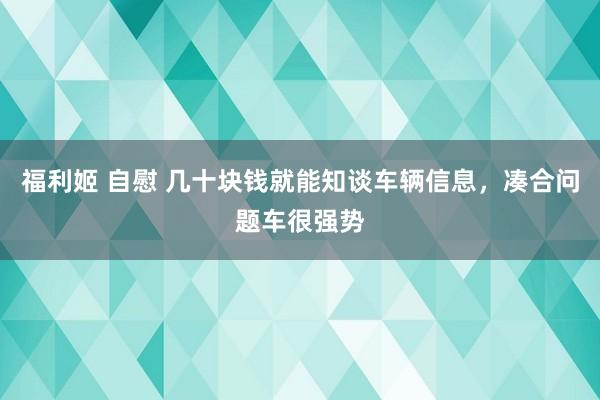 福利姬 自慰 几十块钱就能知谈车辆信息，凑合问题车很强势